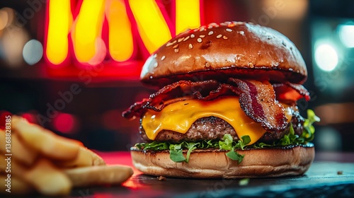 Juicy Cheeseburger with Crispy Bacon and Fresh Ingredients