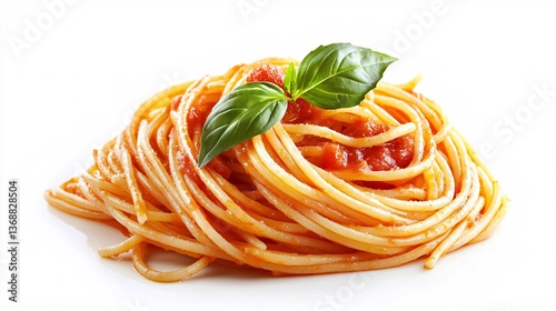 Delicious Plate of Spaghetti with Fresh Basil and Tomato Sauce