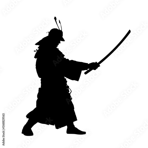 Silhouette of a samurai with a sword - vector illustration.
