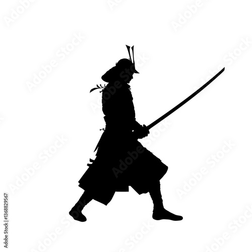 Silhouette of a samurai with a sword - vector illustration.