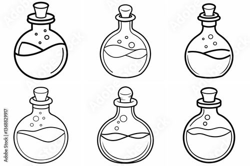 Potion Outline Coloring Book Page Line Art Drawing Set