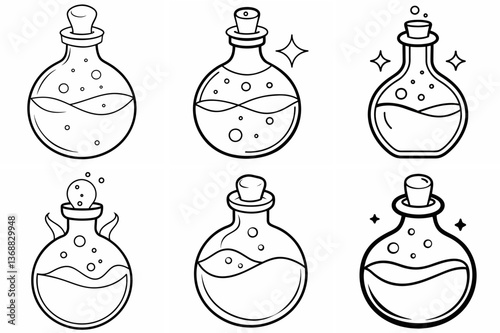 Potion Outline Coloring Book Page Line Art Drawing Set