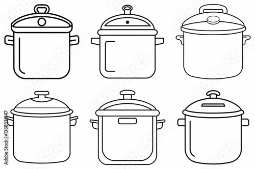 Pressure Cooker Outline Coloring Book Page Line Art Drawing Set