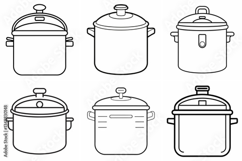 Pressure Cooker Outline Coloring Book Page Line Art Drawing Set