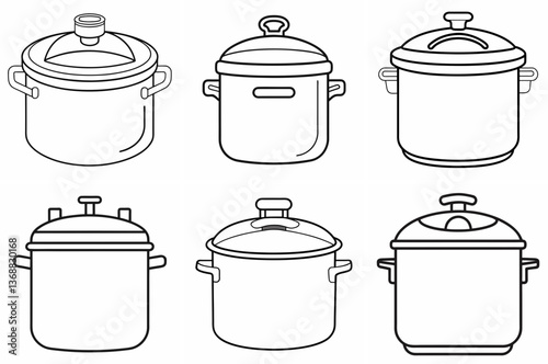 Pressure Cooker Outline Coloring Book Page Line Art Drawing Set