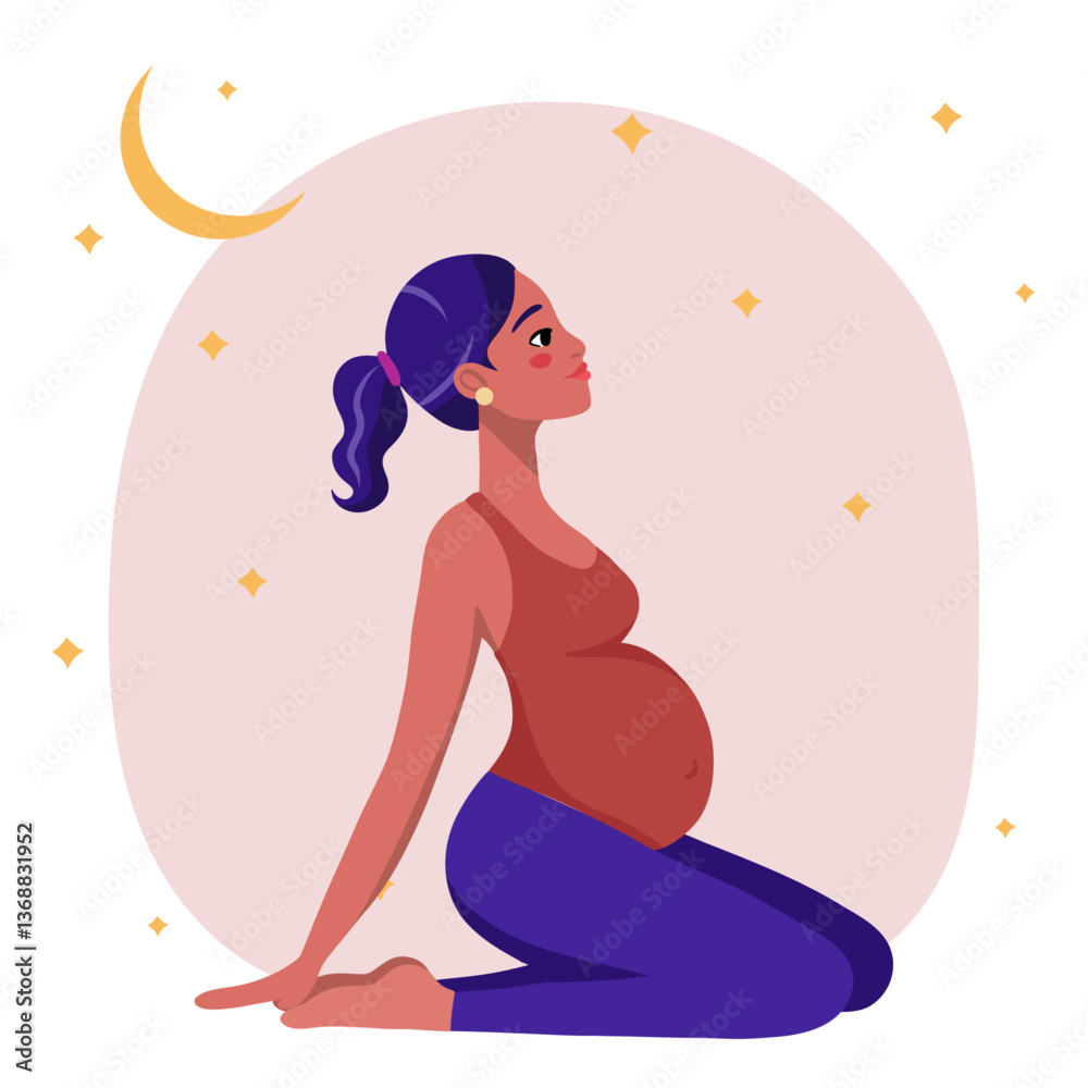 Obraz premium Pregnant woman doing yoga and meditation. Calmness, peaceful, harmony posture pregnancy period. Community mindfulness relax peace and clear mind