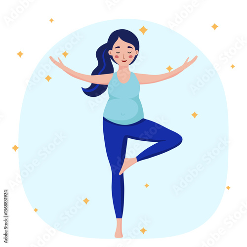 Pregnant woman doing yoga and meditation. Calmness, peaceful, harmony posture pregnancy period. Community mindfulness relax peace and clear mind 