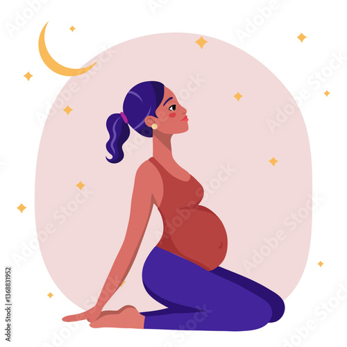 Pregnant woman doing yoga and meditation. Calmness, peaceful, harmony posture pregnancy period. Community mindfulness relax peace and clear mind 