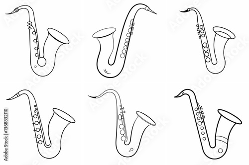 Saxophone Outline Coloring Book Page Line Art Drawing Set