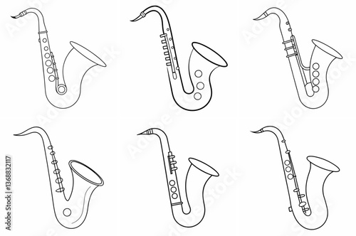 Saxophone Outline Coloring Book Page Line Art Drawing Set