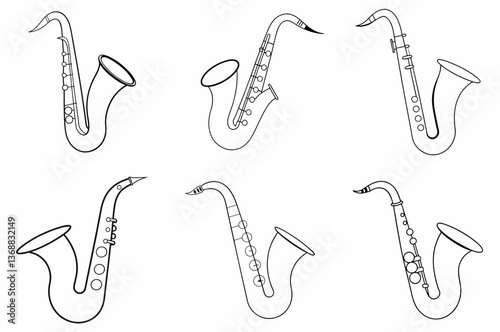 Saxophone Outline Coloring Book Page Line Art Drawing Set