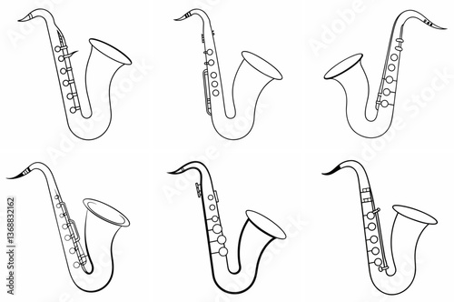 Saxophone Outline Coloring Book Page Line Art Drawing Set