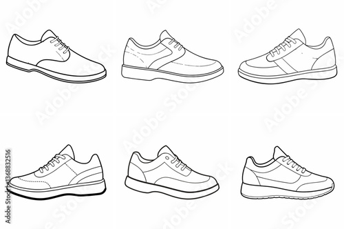 Shoes Outline Coloring Book Page Line Art Drawing Set