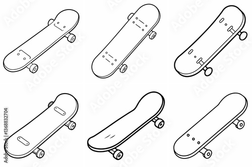 Skateboard Outline Coloring Book Page Line Art Drawing Set