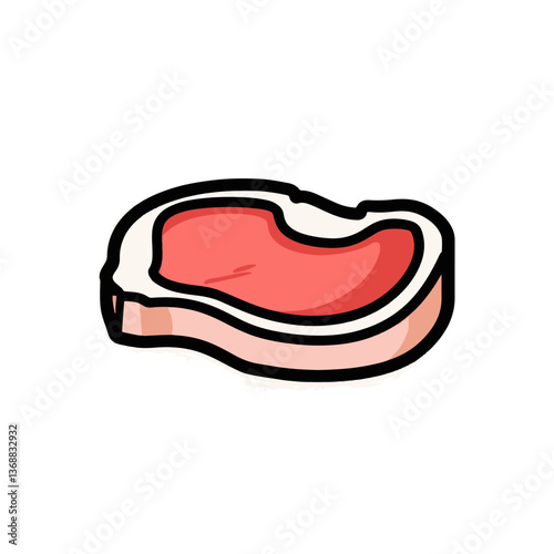 Uncooked beef steak with thick rim of fat. Raw food vector isolated on a white background 