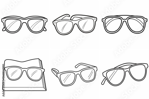 Sunglasses Outline Coloring Book Page Line Art Drawing Set