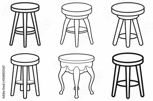 Tabouret Outline Coloring Book Page Line Art Drawing Set