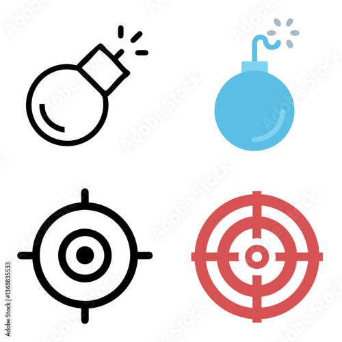  Target & Bomb Line Icon, Color Icon Set