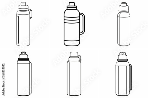  Thermos Bottle Outline Coloring Book Page Line Art Drawing Set