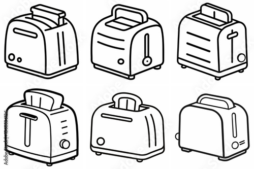  Toaster Outline Coloring Book Page Line Art Drawing Set