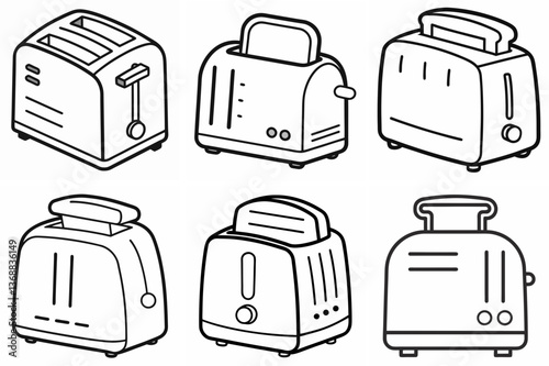 Toaster Outline Coloring Book Page Line Art Drawing Set