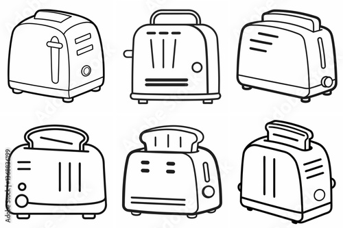  Toaster Outline Coloring Book Page Line Art Drawing Set