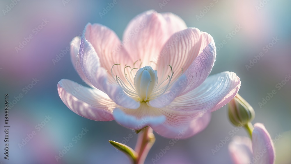 Fototapeta premium Delicate pink flower blossoms, soft petals, glowing sunlight, beauty, nature