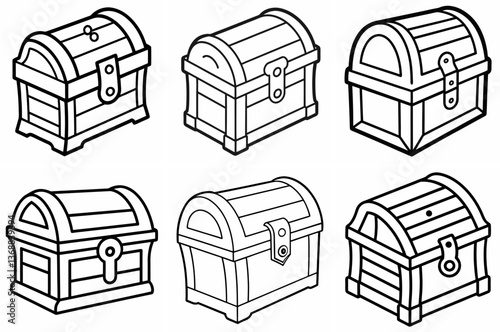 Wooden Chest Outline Coloring Page Line Art Drawing Set