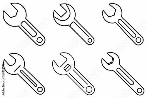Wrench Outline Coloring Page Line Art Drawing Set