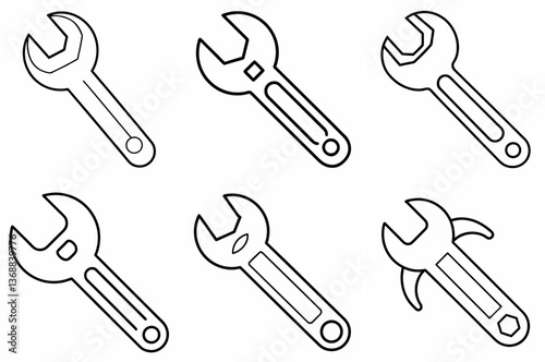 Wrench Outline Coloring Page Line Art Drawing Set