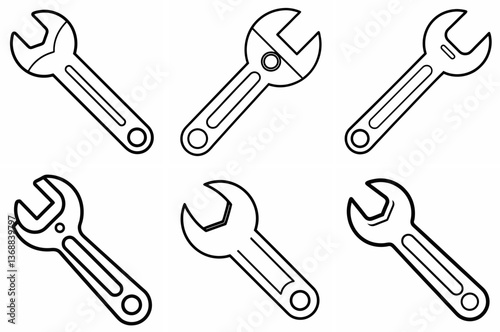 Wrench Outline Coloring Page Line Art Drawing Set