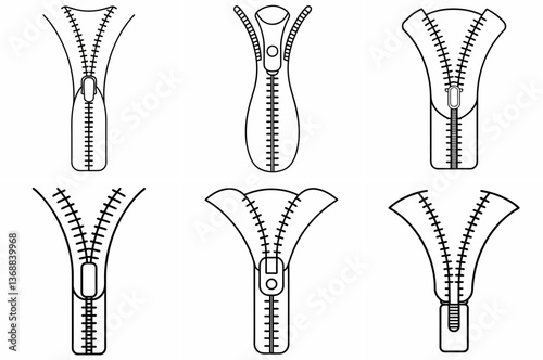 Zipper Outline Coloring Page Line Art Drawing Set