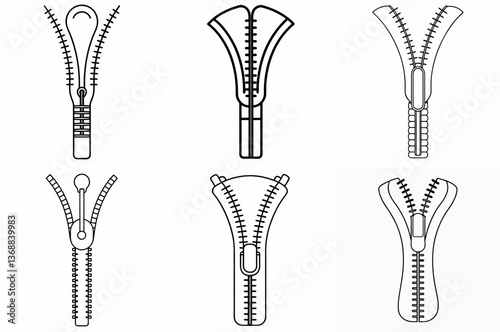Zipper Outline Coloring Page Line Art Drawing Set