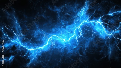 Electric-blue lightning strikes across a dark sky creating a powerful image.