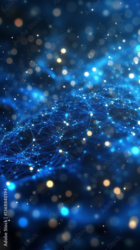 Obraz premium Abstract representation of interconnected networks in blue and gold colors illustrating digital connectivity and technology trends