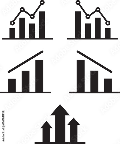 Business Growth and Decline Graph Icon Set – Data Analytics & Finance Charts