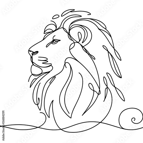 One-line drawing of a lion against a transparent background  