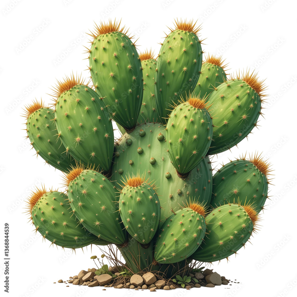 Realistic green cactus plant with sharp spines isolated on transparent background Realistic green cactus plant with sharp spines isolated on transparent background