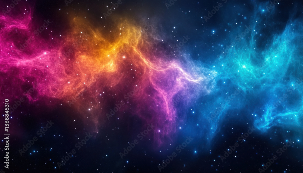 A breathtaking cosmic panorama explodes with vibrant nebulous colors A breathtaking cosmic panorama explodes with vibrant nebulous colors