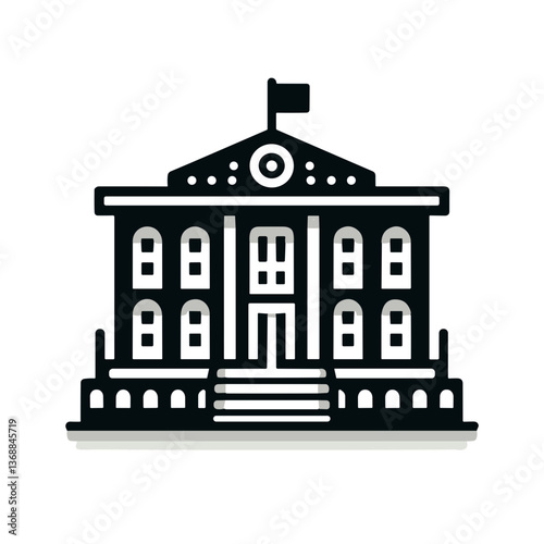 Vector illustration of a government building with an flag for civic and patriotic concepts, transparent background