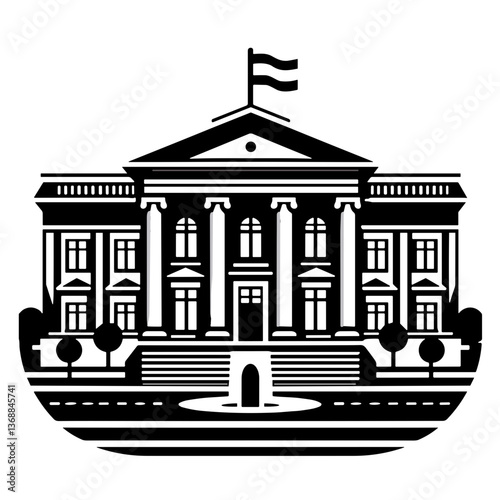 Vector illustration of an embassy with a flag for diplomatic missions and international relations, transparent background