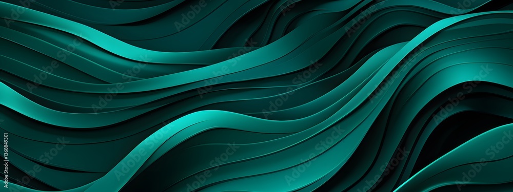 Fototapeta premium Flowing Teal Green Waves Abstract Background for Modern Digital Design