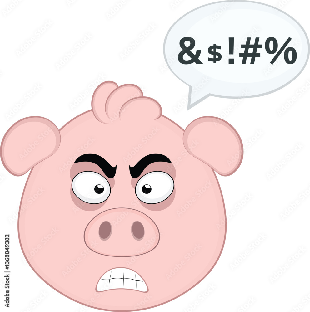 Fototapeta premium vector illustration emoji character face pig cartoon, with a speech bubble and insult text