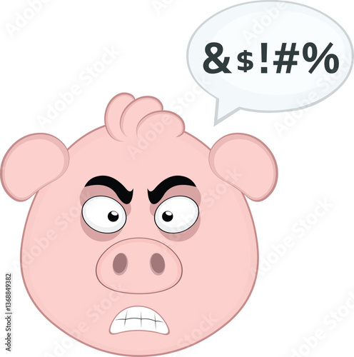 vector illustration emoji character face pig cartoon, with a speech bubble and insult text