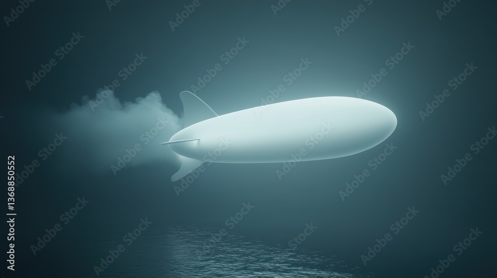 Obraz premium A surreal airship floats above the sea. Quiet, moody, and a bit futuristic.