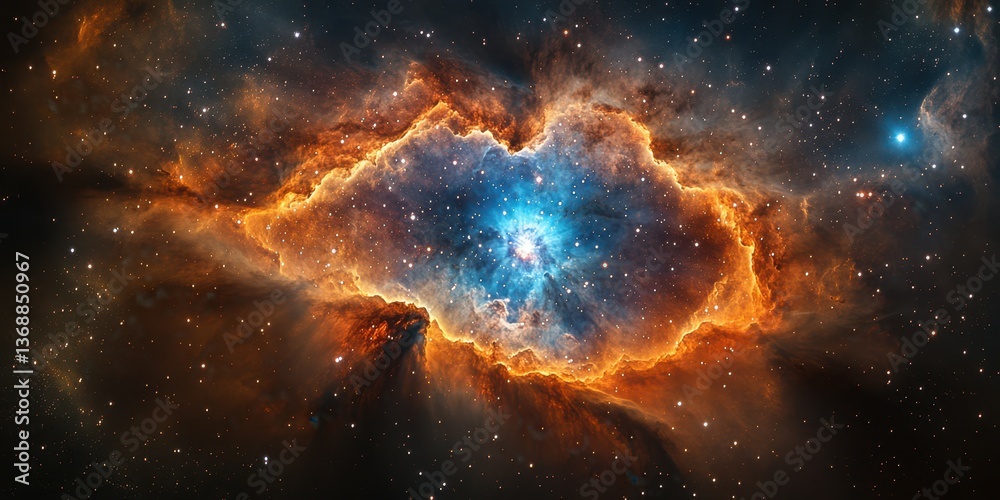 Fototapeta premium Colorful cosmic nebula glowing in the depths of space with vibrant stars shining in the background