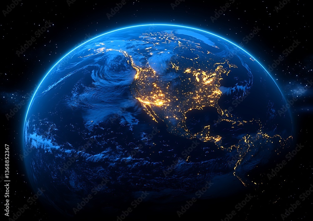 Obraz premium Earth at night, North America illuminated.