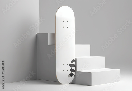 White Skateboard, mockup on white background