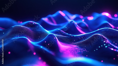 Abstract blue and pink glowing waves, a futuristic and modern design.