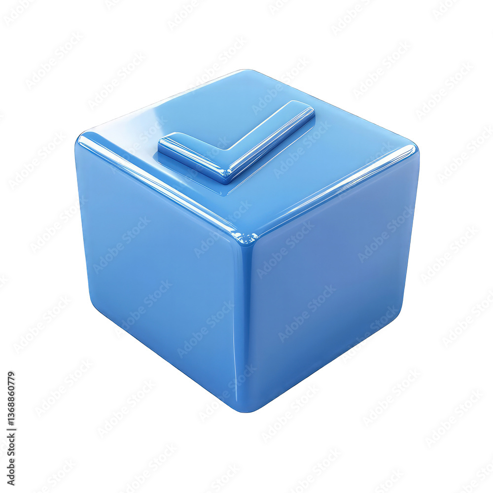 Glossy Blue Cube With Checkmark Symbol Isolated On Transparent Background Ideal For Designs Glossy Blue Cube With Checkmark Symbol Isolated On Transparent Background Ideal For Designs